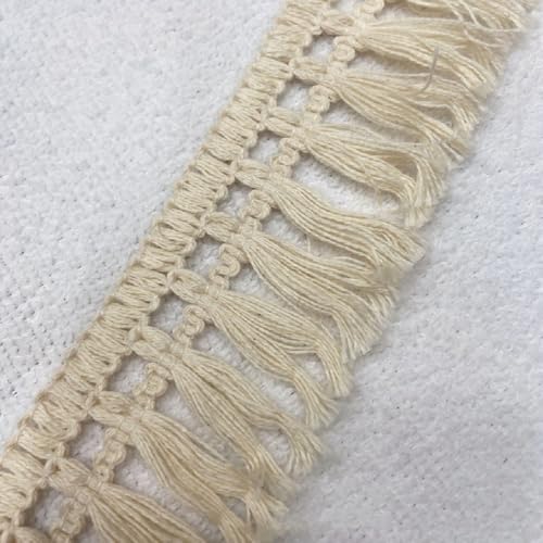 Yalulu 10 Yards Baumwolle Fransenborte Quasten Trim Spitzenborte Fransenbesatz Fransenband Dekoband für Kleidung,Kostüme,DIY Nähen (Beige) von Yalulu