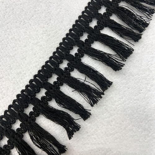 Yalulu 10 Yards Baumwolle Fransenborte Quasten Trim Spitzenborte Fransenbesatz Fransenband Dekoband für Kleidung,Kostüme,DIY Nähen (Schwarz) von Yalulu