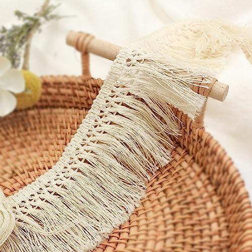 Yalulu 10 Yards Baumwolle Quaste Spitzenband, Quasten Trim Fransen Spitzenborte Fransenborte Quaste Baumwollspitze Spitzenbesatz für Bekleidungszubehör Nähen Handwerk Hochzeit Deko (Beige) von Yalulu