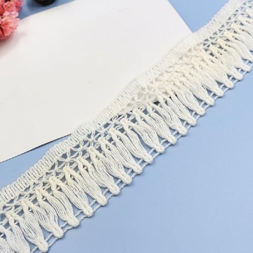 Yalulu 10 Yards Baumwolle Quaste Spitzenband Fransenbesatz Spitzenbesatz zum Nähen, Fransenborte Quaste Trimmen Nähzubehör für DIY Kostüme Bekleidung Vorhang Kleidung (Beige) von Yalulu