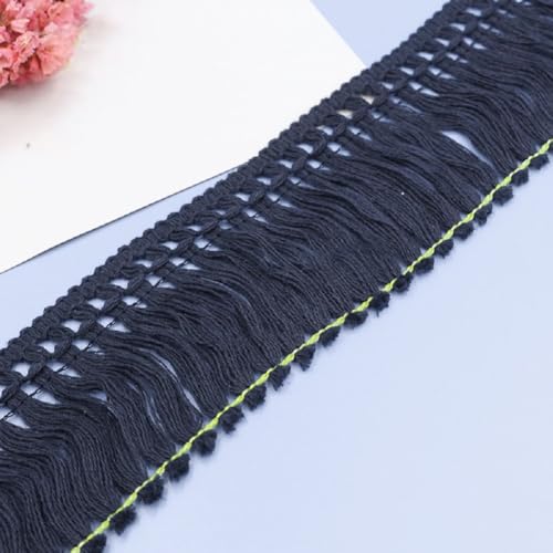 Yalulu 10 Yards Baumwolle Quaste Spitzenband Fransenbesatz Spitzenbesatz zum Nähen, Fransenborte Quaste Trimmen Nähzubehör für DIY Kostüme Bekleidung Vorhang Kleidung (Dunkelblau) von Yalulu