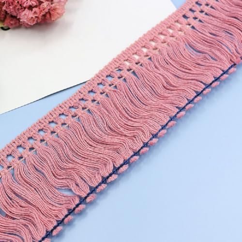 Yalulu 10 Yards Baumwolle Quaste Spitzenband Fransenbesatz Spitzenbesatz zum Nähen, Fransenborte Quaste Trimmen Nähzubehör für DIY Kostüme Bekleidung Vorhang Kleidung (Rosa) von Yalulu