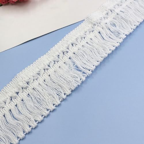 Yalulu 10 Yards Baumwolle Quaste Spitzenband Fransenbesatz Spitzenbesatz zum Nähen, Fransenborte Quaste Trimmen Nähzubehör für DIY Kostüme Bekleidung Vorhang Kleidung (Weiß) von Yalulu