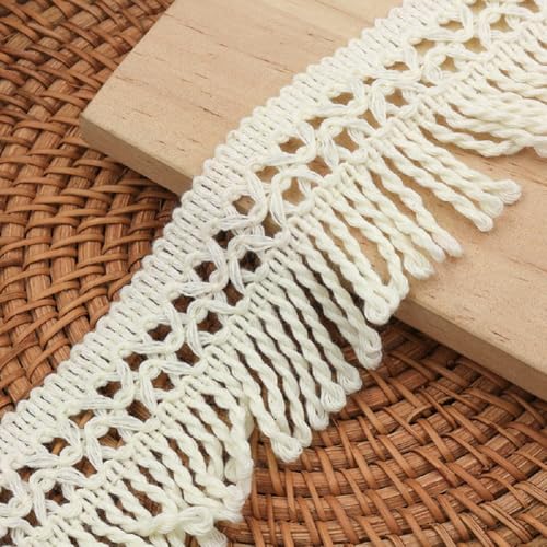 Yalulu 10 Yards Baumwolle Spitze Quaste Band, Quasten Fransenborte Quasten Trim Fransenbesatz Fransenband Spitzenband Spitzenborte (Beige) von Yalulu