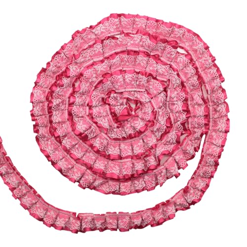 Yalulu 10 Yards Doppelrüschen Spitzenbesatz 25mm Organza Besatz Rüschen Spitzenstoff Band Stoff zum Nähen, Bestickte Applikation, Hochzeit, Party-Dekoration (R-rot) von Yalulu