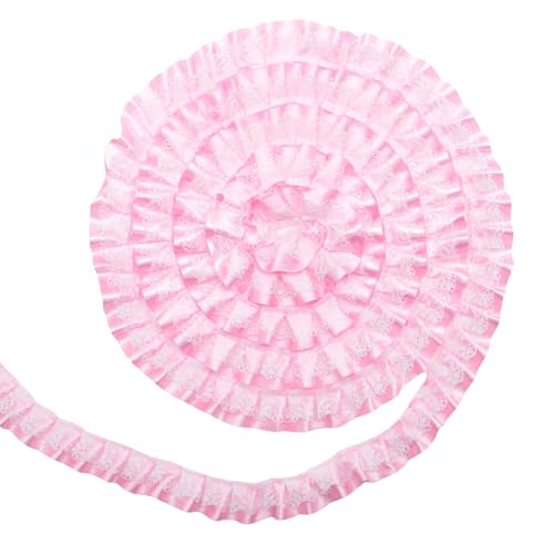 Yalulu 10 Yards Doppelrüschen Spitzenbesatz 25mm Organza Besatz Rüschen Spitzenstoff Band Stoff zum Nähen, Bestickte Applikation, Hochzeit, Party-Dekoration (Rosa) von Yalulu