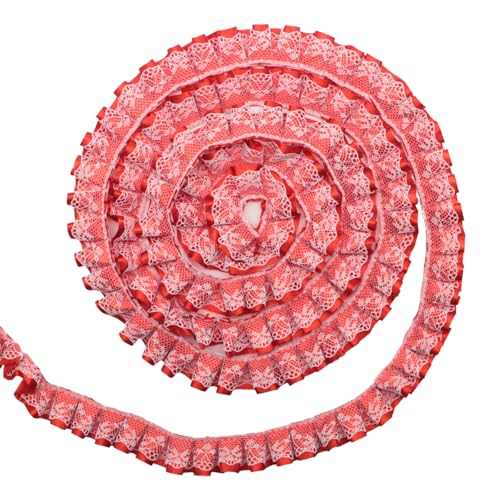 Yalulu 10 Yards Doppelrüschen Spitzenbesatz 25mm Organza Besatz Rüschen Spitzenstoff Band Stoff zum Nähen, Bestickte Applikation, Hochzeit, Party-Dekoration (Rot) von Yalulu