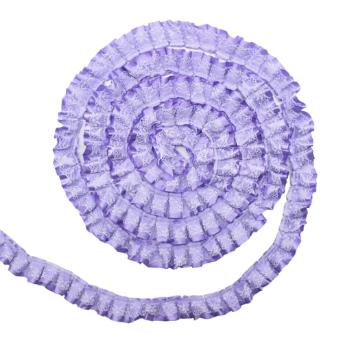 Yalulu 10 Yards Doppelrüschen Spitzenbesatz 25mm Organza Besatz Rüschen Spitzenstoff Band Stoff zum Nähen, Bestickte Applikation, Hochzeit, Party-Dekoration (Violett) von Yalulu