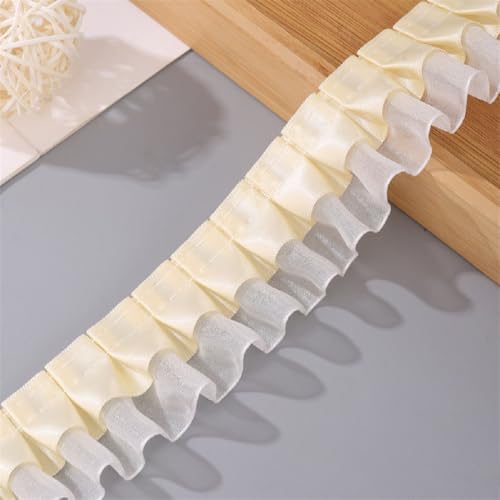 Yalulu 10 Yards Doppelschicht Rüschen Spitzenbesatz Plissiertes Chiffon Borte, Rüschen, Spitzenborte, DIY, Kleid, Kleidung, Kragen, Nähdekoration (Beige) von Yalulu