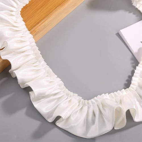 Yalulu 10 Yards Doppelschichten Rüschen Spitzenbesatz, 5.5cm Breit Plissee Stoffband Rüschenbesatz Band Stoffband Spitzenband Für Heimwerker Nähen Basteln (Beige) von Yalulu