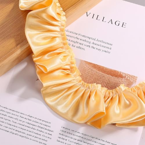 Yalulu 10 Yards Doppelschichten Rüschen Spitzenbesatz, 5.5cm Breit Plissee Stoffband Rüschenbesatz Band Stoffband Spitzenband Für Heimwerker Nähen Basteln (Gold) von Yalulu