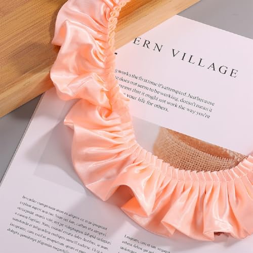 Yalulu 10 Yards Doppelschichten Rüschen Spitzenbesatz, 5.5cm Breit Plissee Stoffband Rüschenbesatz Band Stoffband Spitzenband Für Heimwerker Nähen Basteln (Orange-Rosa) von Yalulu