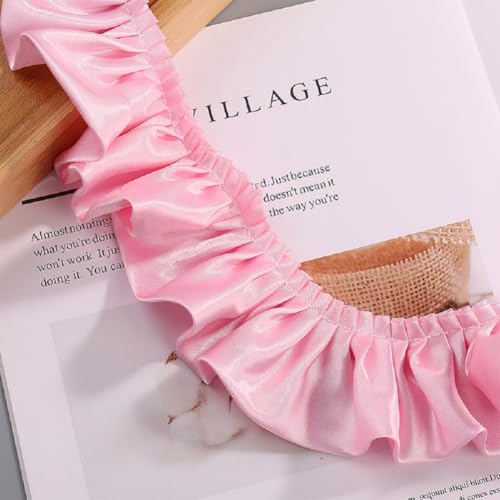 Yalulu 10 Yards Doppelschichten Rüschen Spitzenbesatz, 5.5cm Breit Plissee Stoffband Rüschenbesatz Band Stoffband Spitzenband Für Heimwerker Nähen Basteln (Rosa) von Yalulu