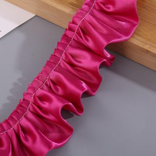 Yalulu 10 Yards Doppelschichten Rüschen Spitzenbesatz, 5.5cm Breit Plissee Stoffband Rüschenbesatz Band Stoffband Spitzenband Für Heimwerker Nähen Basteln (Rosenrot) von Yalulu