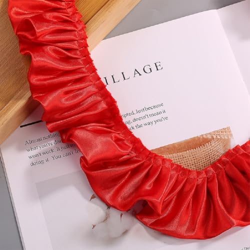 Yalulu 10 Yards Doppelschichten Rüschen Spitzenbesatz, 5.5cm Breit Plissee Stoffband Rüschenbesatz Band Stoffband Spitzenband Für Heimwerker Nähen Basteln (Rot) von Yalulu