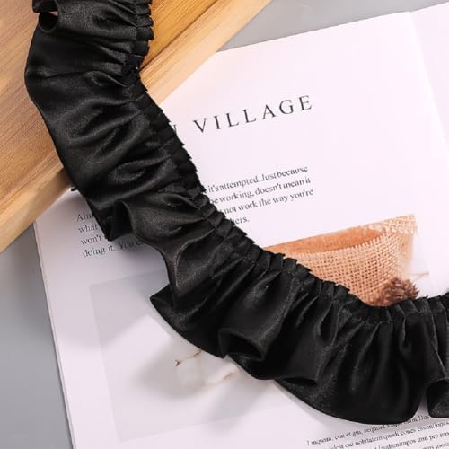Yalulu 10 Yards Doppelschichten Rüschen Spitzenbesatz, 5.5cm Breit Plissee Stoffband Rüschenbesatz Band Stoffband Spitzenband Für Heimwerker Nähen Basteln (Schwarz) von Yalulu