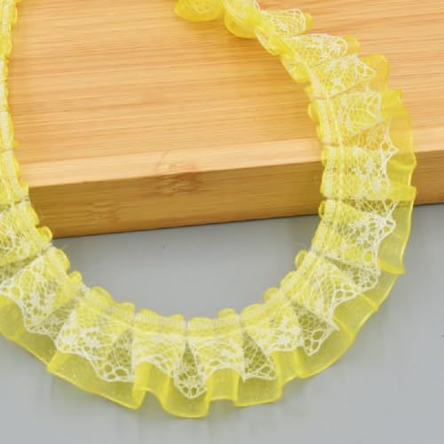 Yalulu 10 Yards Doppelspitze Spitzenborte, Plissierte Einfassung, Stoff zum Nähen Spitze-Borten Deko, Plissiert Borte Band für DIY Kleid Bekleidung Nähen Handwerk Hochzeit Deko (Gelb) von Yalulu