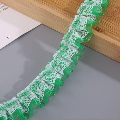 Yalulu 10 Yards Doppelspitze Spitzenborte, Plissierte Einfassung, Stoff zum Nähen Spitze-Borten Deko, Plissiert Borte Band für DIY Kleid Bekleidung Nähen Handwerk Hochzeit Deko (Grün) von Yalulu