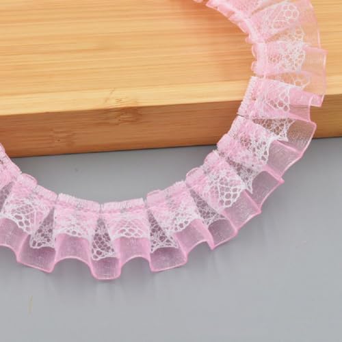 Yalulu 10 Yards Doppelspitze Spitzenborte, Plissierte Einfassung, Stoff zum Nähen Spitze-Borten Deko, Plissiert Borte Band für DIY Kleid Bekleidung Nähen Handwerk Hochzeit Deko (Rosa) von Yalulu