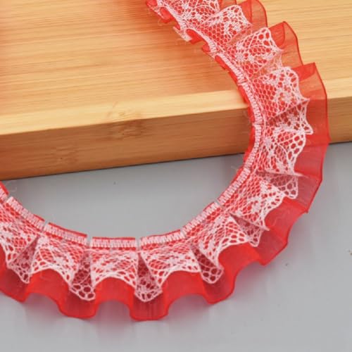 Yalulu 10 Yards Doppelspitze Spitzenborte, Plissierte Einfassung, Stoff zum Nähen Spitze-Borten Deko, Plissiert Borte Band für DIY Kleid Bekleidung Nähen Handwerk Hochzeit Deko (Rot) von Yalulu