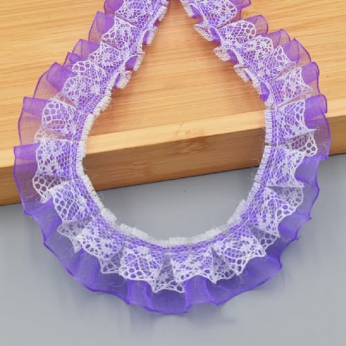 Yalulu 10 Yards Doppelspitze Spitzenborte, Plissierte Einfassung, Stoff zum Nähen Spitze-Borten Deko, Plissiert Borte Band für DIY Kleid Bekleidung Nähen Handwerk Hochzeit Deko (Violett) von Yalulu