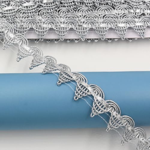 Yalulu 10 Yards Glitzer Pailletten Spitzenband Paillettenband Spitzenborte Geflochten Dekoband Glänzendes Zierband für DIY NäHen Handwerk Verzierungen (Silber) von Yalulu