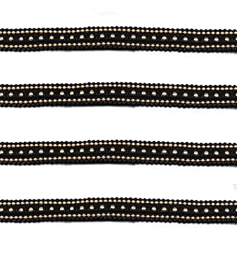 Yalulu 10 Yards Kleine Perle Fransen Band Spitzenband Geschenkband Geflochten Zierband Borte aus Dekoband Trimmen Nähen Handwerk DIY Dekoration (Schwarz-Gold) von Yalulu