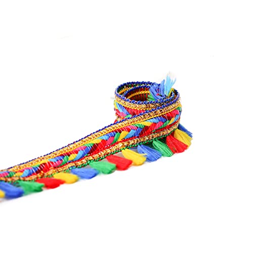 Yalulu 10 Yards Mehrfarben Quastenborte, 25mm/1 Zoll Breites Polyester Spitzenband Zum Nähen von Fransenbesatz Spitzenborte Quasten Trim zum Nähen Basteln Hochzeitsfeier Dekor (helle Farbe) von Yalulu