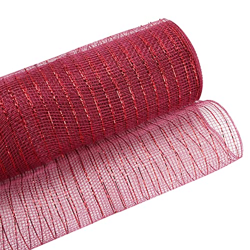 Yalulu 10 Yards Metallic Folie Poly Mesh Band, Metallisch Folie Mesh Ribbon für Kränze Handwerk Haus Dekoration Lieferung (Weinrot) von Yalulu