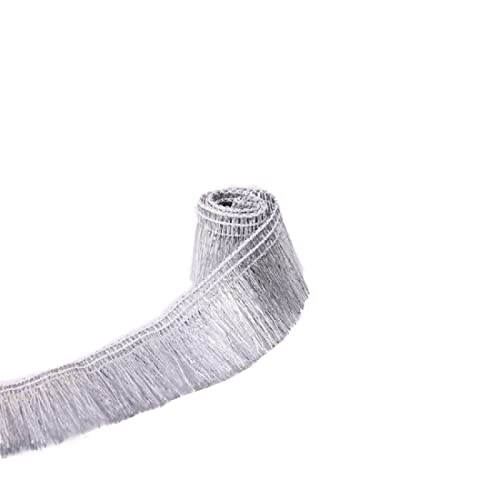 Yalulu 10 Yards Metallic Glitzer Fransen Quaste Fransenborte Quastenband Spitzenband zum Nähen Spitzenbesatz Basteln Kostüme Applikation (Silber) von Yalulu