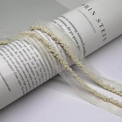 Yalulu 10 Yards Perlenband Vintage, Kordelband Dekoband Zierband Geschenkband Spitzenband mit Perlen für DIY Handwerk Kleidung Nähzubehör (Beige) von Yalulu