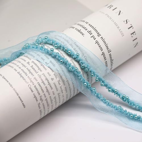 Yalulu 10 Yards Perlenband Vintage, Kordelband Dekoband Zierband Geschenkband Spitzenband mit Perlen für DIY Handwerk Kleidung Nähzubehör (Blau) von Yalulu
