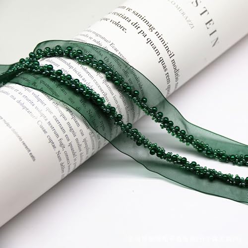 Yalulu 10 Yards Perlenband Vintage, Kordelband Dekoband Zierband Geschenkband Spitzenband mit Perlen für DIY Handwerk Kleidung Nähzubehör (Dunkelgrün) von Yalulu