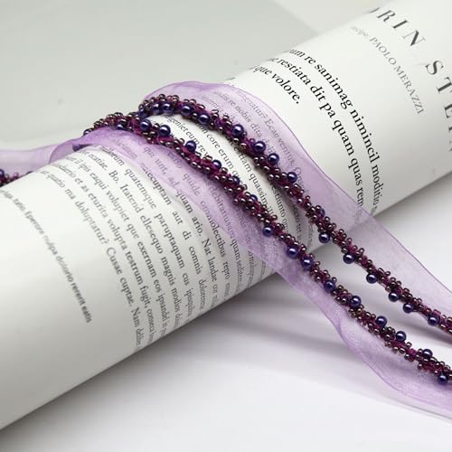 Yalulu 10 Yards Perlenband Vintage, Kordelband Dekoband Zierband Geschenkband Spitzenband mit Perlen für DIY Handwerk Kleidung Nähzubehör (Dunkelviolett) von Yalulu