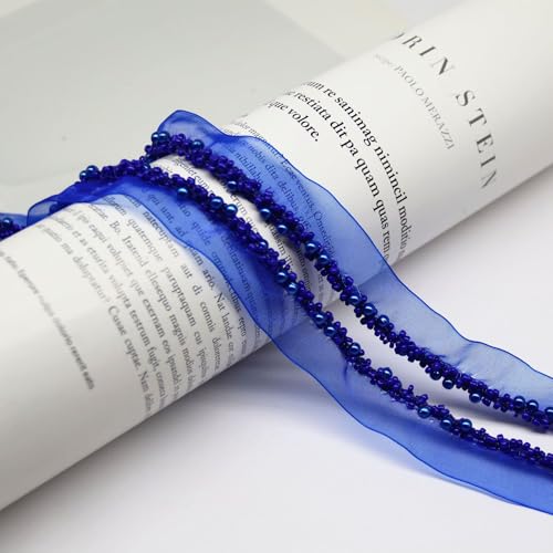 Yalulu 10 Yards Perlenband Vintage, Kordelband Dekoband Zierband Geschenkband Spitzenband mit Perlen für DIY Handwerk Kleidung Nähzubehör (Edelsteinblau) von Yalulu