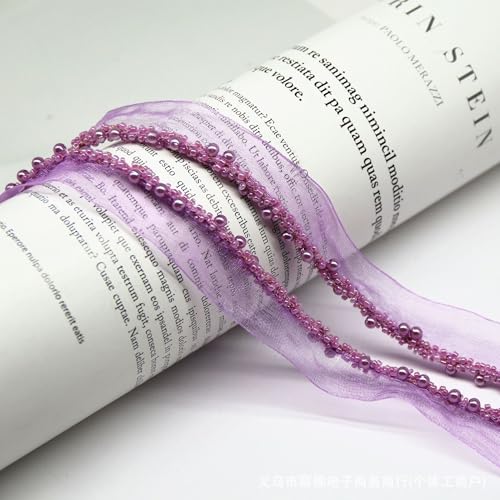Yalulu 10 Yards Perlenband Vintage, Kordelband Dekoband Zierband Geschenkband Spitzenband mit Perlen für DIY Handwerk Kleidung Nähzubehör (Lila) von Yalulu