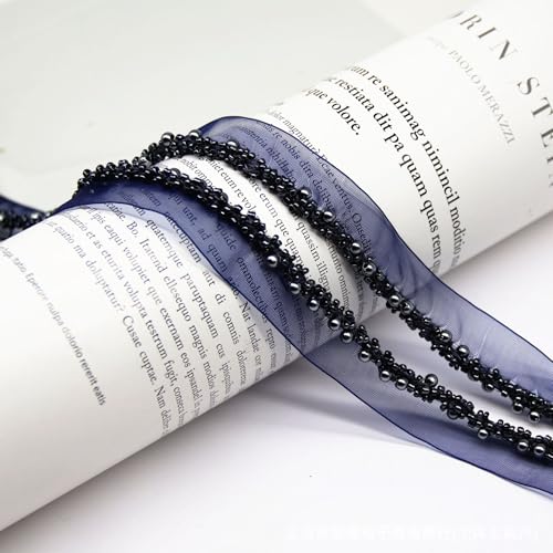 Yalulu 10 Yards Perlenband Vintage, Kordelband Dekoband Zierband Geschenkband Spitzenband mit Perlen für DIY Handwerk Kleidung Nähzubehör (Marineblau) von Yalulu