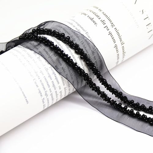 Yalulu 10 Yards Perlenband Vintage, Kordelband Dekoband Zierband Geschenkband Spitzenband mit Perlen für DIY Handwerk Kleidung Nähzubehör (Schwarz) von Yalulu