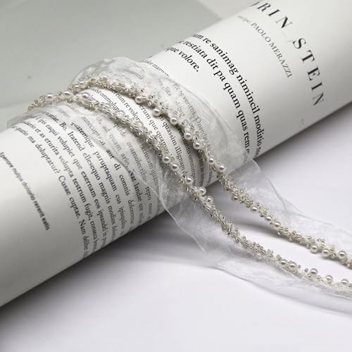 Yalulu 10 Yards Perlenband Vintage, Kordelband Dekoband Zierband Geschenkband Spitzenband mit Perlen für DIY Handwerk Kleidung Nähzubehör (Silber) von Yalulu