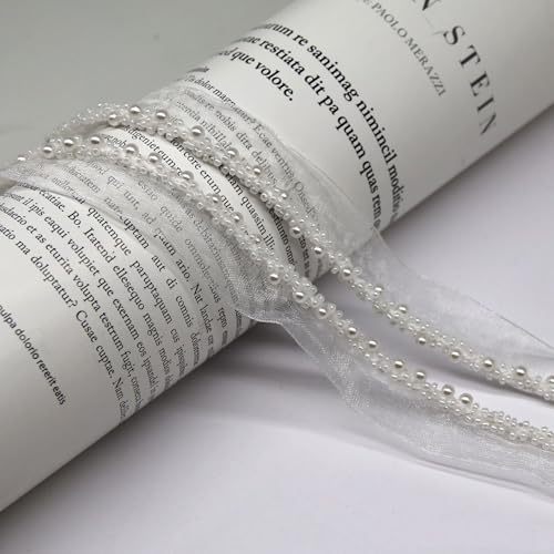 Yalulu 10 Yards Perlenband Vintage, Kordelband Dekoband Zierband Geschenkband Spitzenband mit Perlen für DIY Handwerk Kleidung Nähzubehör (Weiß) von Yalulu