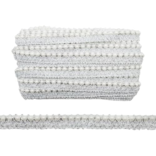 Yalulu 10 Yards Perlenbesatz Spitzenband 15mm breit Kordelband Dekoband Zierband Geschenkband Perlenfransen für DIY Handwerk Kleidung Dekoration (Silber) von Yalulu