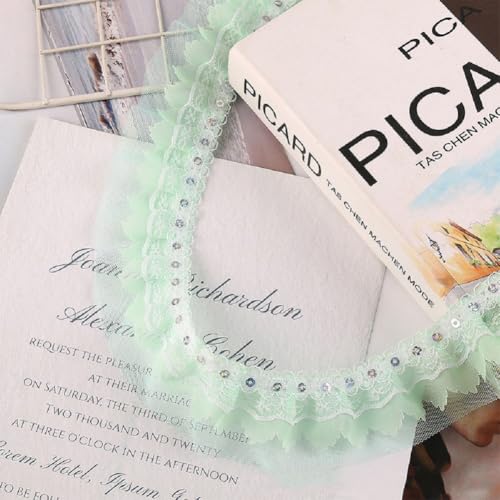 Yalulu 10 Yards Plissiert Spitzenborte, Chiffon-Spitzenborte Spitzenbänder Rüschenspitze Plissierte Organza-Fransenbänder für Braut, Hochzeit, Basteln, Nähen (Hellgrün) von Yalulu