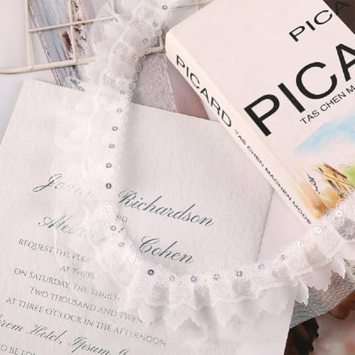 Yalulu 10 Yards Plissiert Spitzenborte, Chiffon-Spitzenborte Spitzenbänder Rüschenspitze Plissierte Organza-Fransenbänder für Braut, Hochzeit, Basteln, Nähen (Weiß) von Yalulu