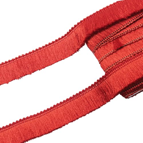 Yalulu 10 Yards Polyester Fransenborte Fransen Spitzenbesatz Bänder, Spitze Borte, Dekoborte FransenbordüRe Quastenbesatz Gardinenband StoffbordüRe NäHborte (Rot) von Yalulu