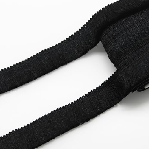 Yalulu 10 Yards Polyester Fransenborte Fransen Spitzenbesatz Bänder, Spitze Borte, Dekoborte FransenbordüRe Quastenbesatz Gardinenband StoffbordüRe NäHborte (Schwarz) von Yalulu
