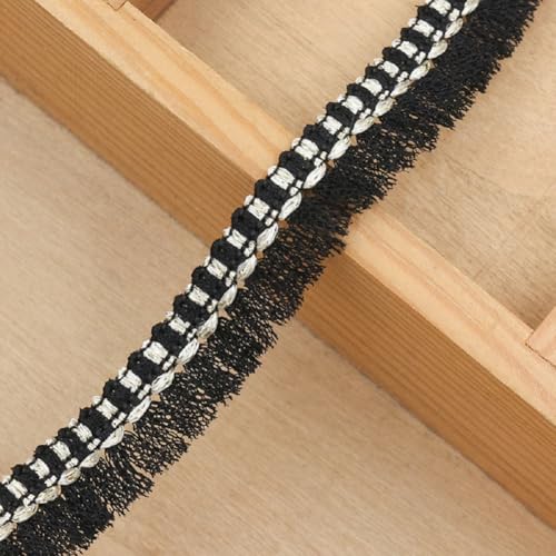 Yalulu 10 Yards Quastenborte Fransenborte, 1.5cm Quastenborte Band zum Nähen Spitze Borte Quastenband, Fransenborte Quaste Trimmen Apparel Vorhang Nähzubehör (Schwarz) von Yalulu