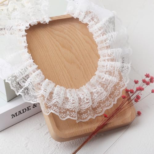 Yalulu 10 Yards Rüschen-Borte, 5cm Breite Spitzenbesatz Plissee Organza Spitzenbordüre Tüll Rüschen Spitzenband Rüschenbesatz Rüschenborte Spitzenbesatz zum Nähen (Weiß) von Yalulu