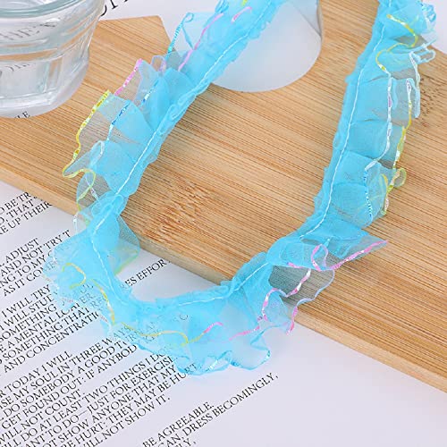 Yalulu 10 Yards Rüschen Spitzenbordüre Rüschenband, Spitze Band Spitzenbesatz Spitzenband für Hochzeit Tischdeko Basteln Geschenkband (Blau) von Yalulu
