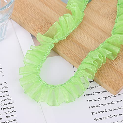 Yalulu 10 Yards Rüschenborte Rüsche Spitzenband, Spitzenbordüre Zum Nähen Rüschenband Spitze Band Spitzenbesatz Spitzenband Handgefertigt Hochzeit Deko (Grün) von Yalulu