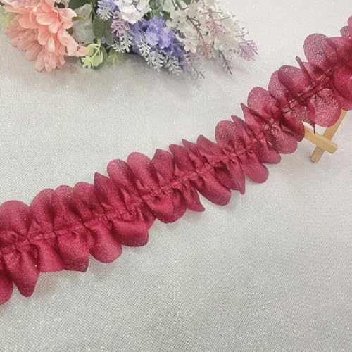 Yalulu 10 Yards Spitzenband, Organza Spitzenborte Blumenband für Hochzeit/Brautdekoration, Basteln, Nähen, Heimdekoration (Dunkelrot) von Yalulu